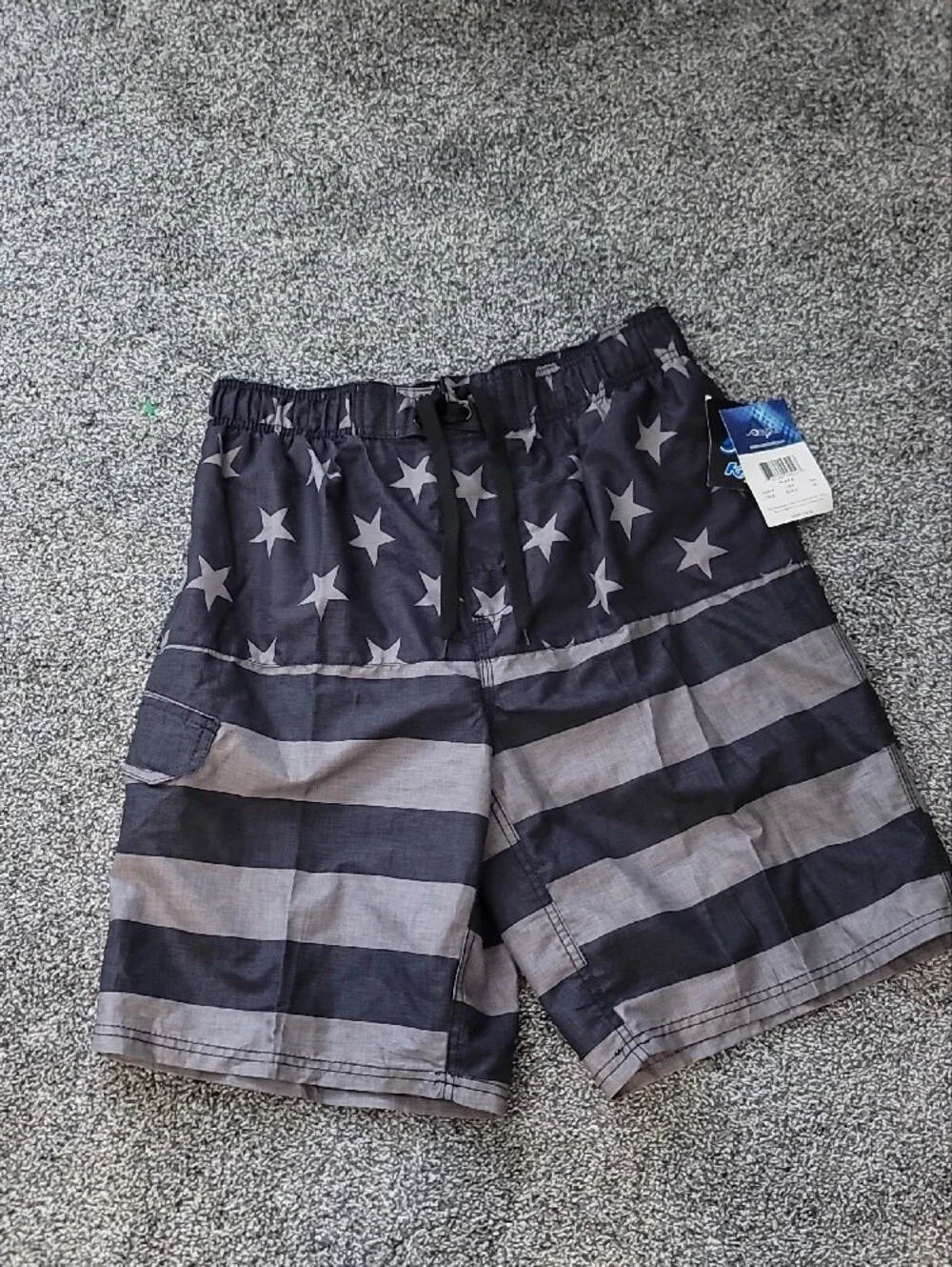 Kanu Surf Men's Black and Gray Star-Stripe Swim Trunks